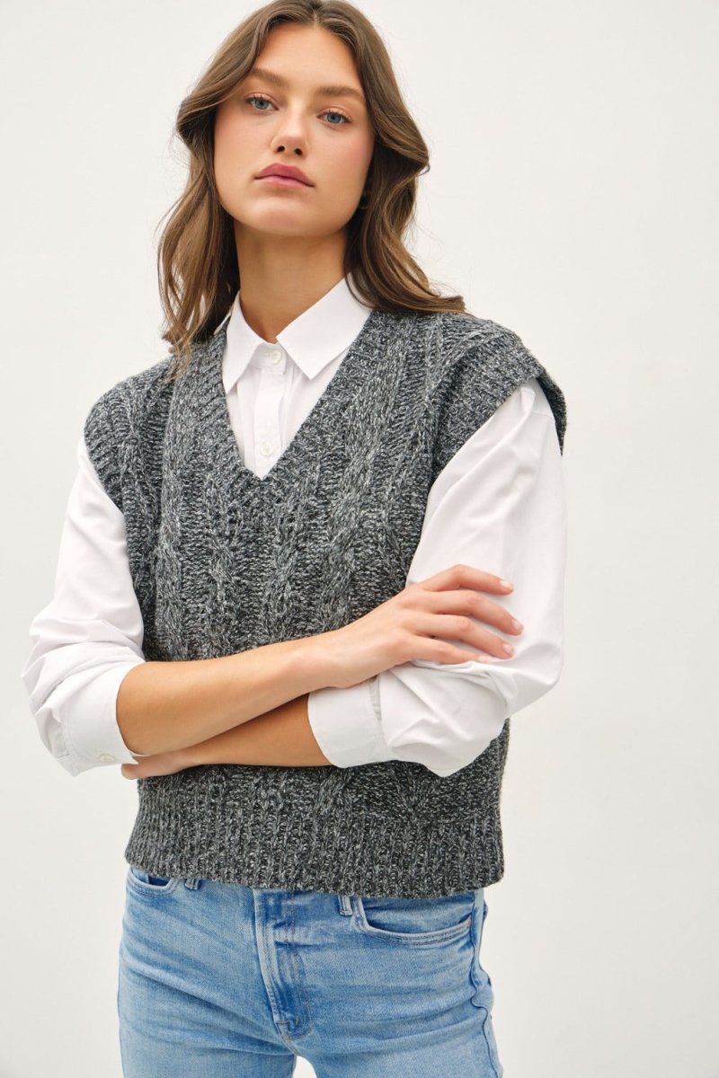 Be Cool Cable Knit V - Neck Sweater Vest - S. M. & Co.