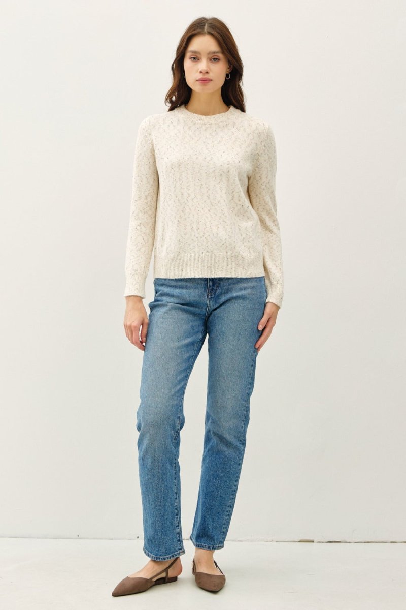 Be Cool Heathered Round Neck Long Sleeve Sweater - S. M. & Co.