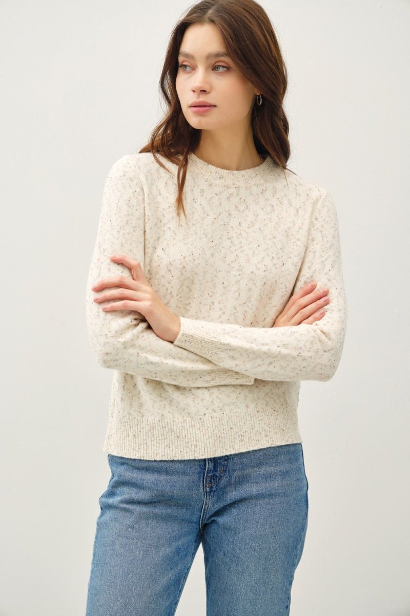 Be Cool Heathered Round Neck Long Sleeve Sweater - S. M. & Co.