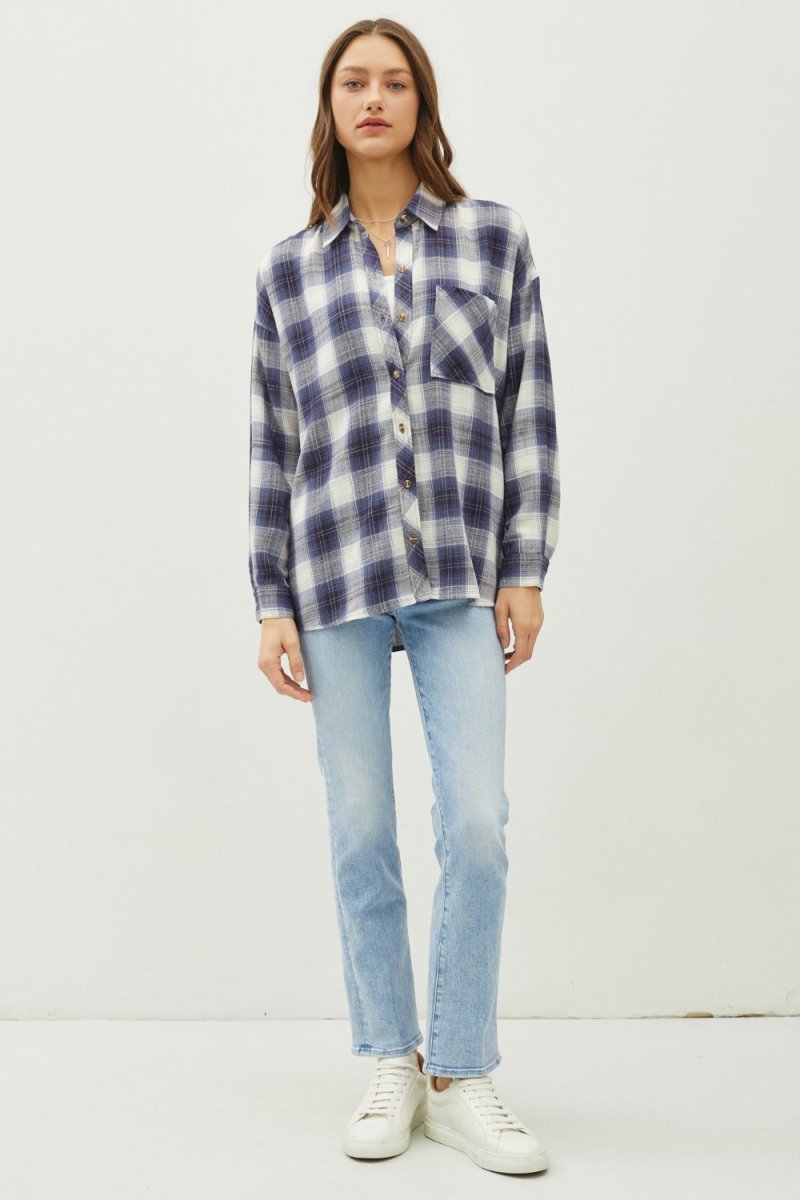 Be Cool Plaid Flannel Button Down Shirt with Chest Pocket - S. M. & Co.