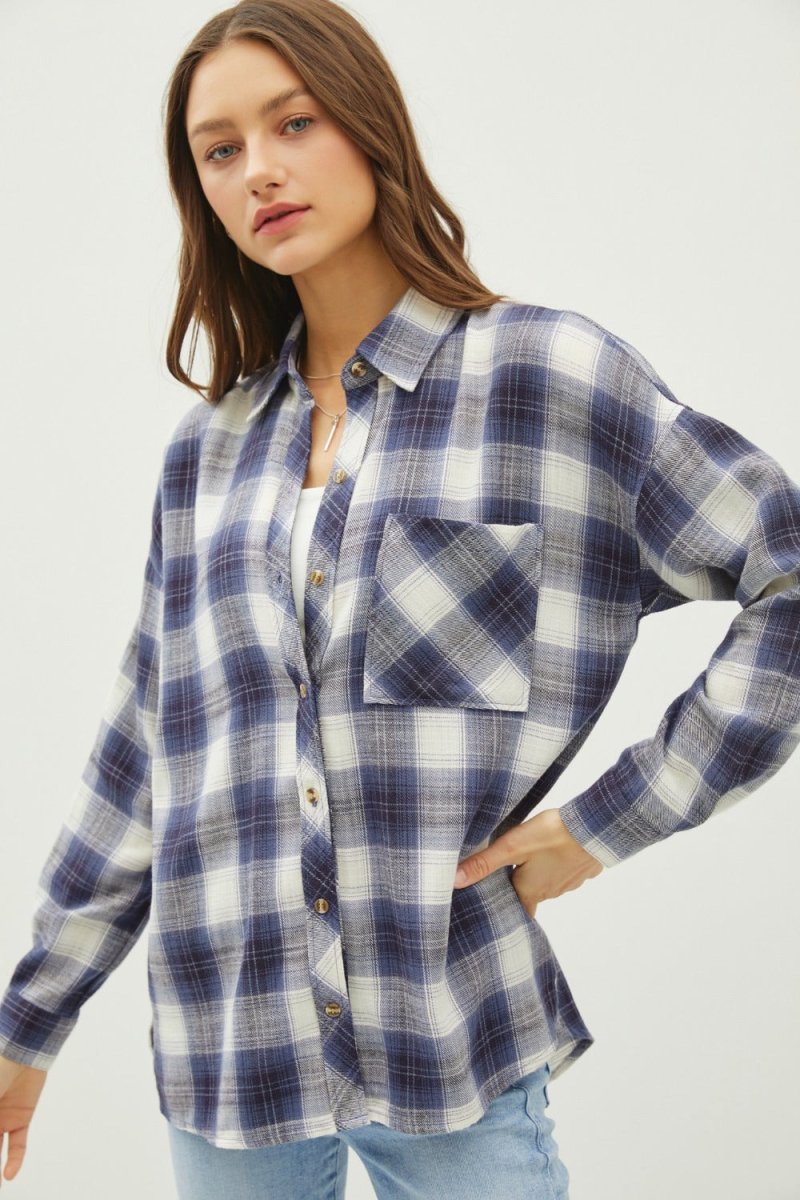 Be Cool Plaid Flannel Button Down Shirt with Chest Pocket - S. M. & Co.