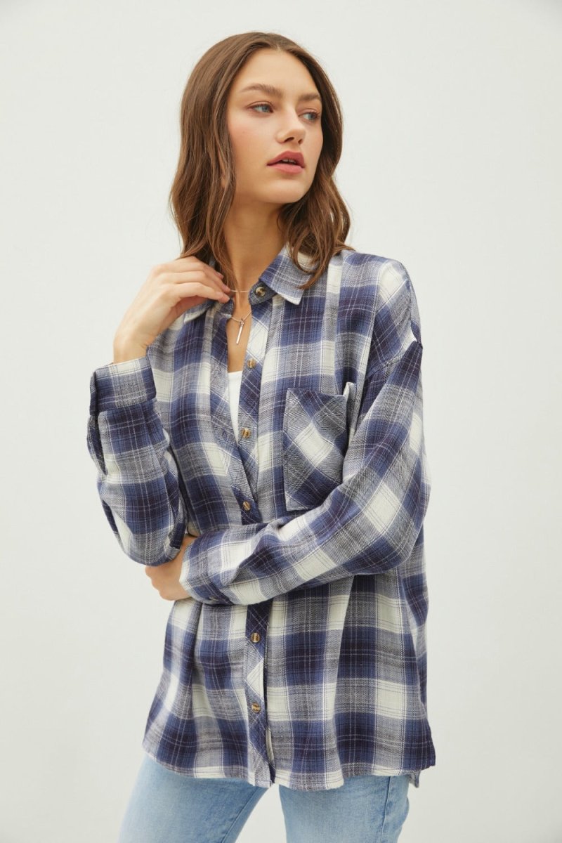 Be Cool Plaid Flannel Button Down Shirt with Chest Pocket - S. M. & Co.