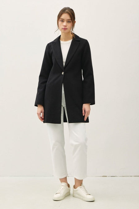 Be Cool Single Button Long Sleeve Coat with Pockets - S. M. & Co.