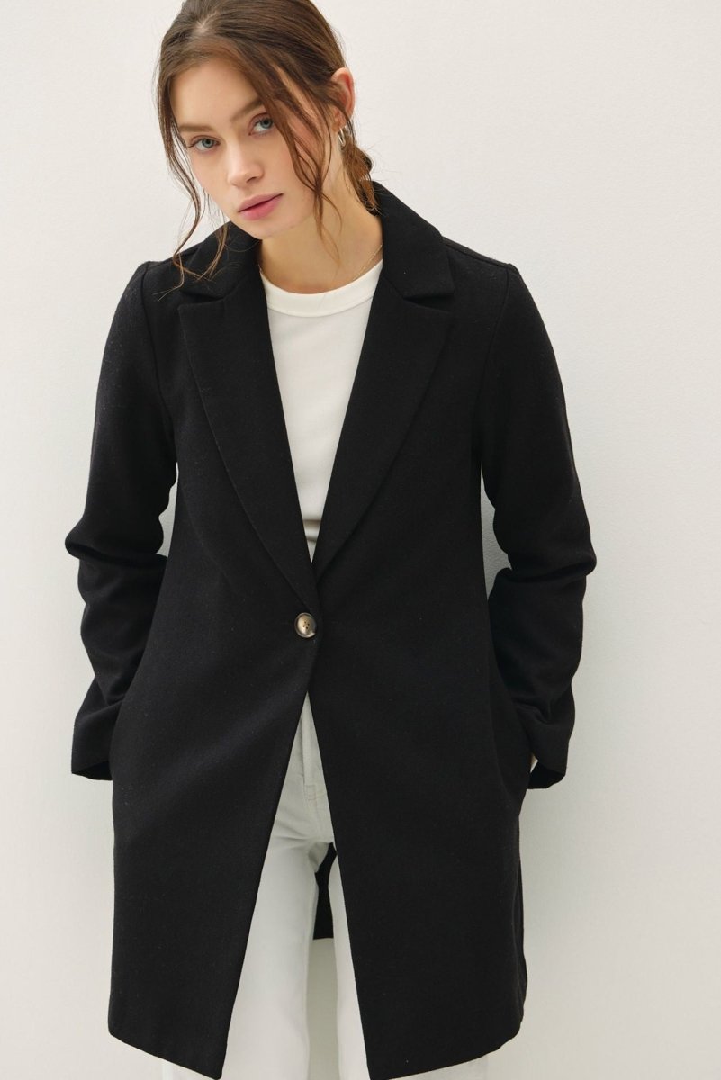 Be Cool Single Button Long Sleeve Coat with Pockets - S. M. & Co.