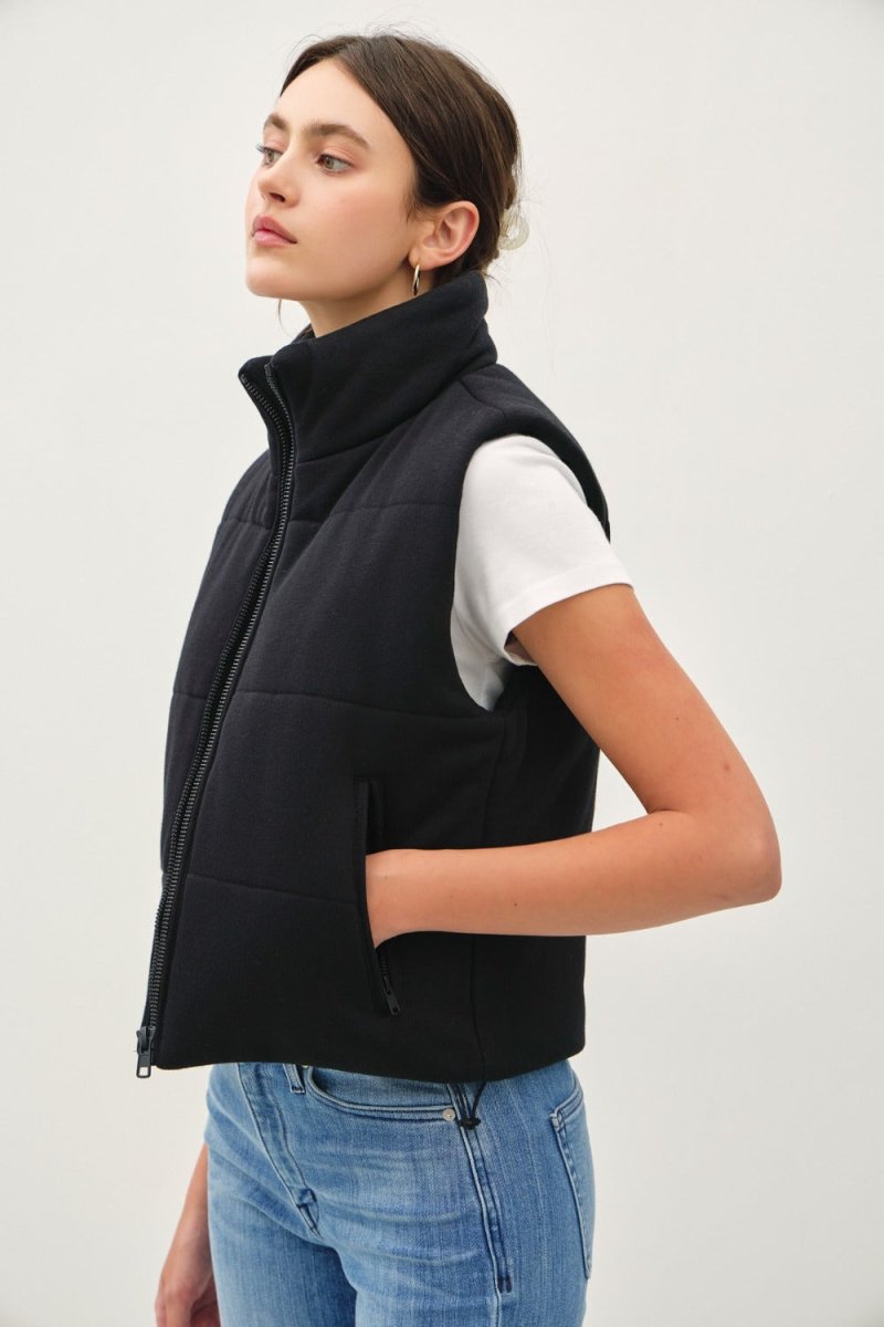 Be Cool Zip Up Turtleneck Puffer Vest with Pockets - S. M. & Co.