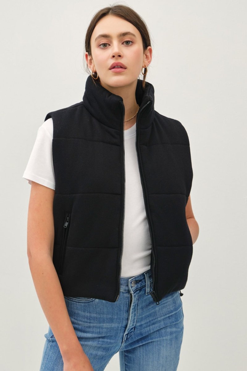 Be Cool Zip Up Turtleneck Puffer Vest with Pockets - S. M. & Co.