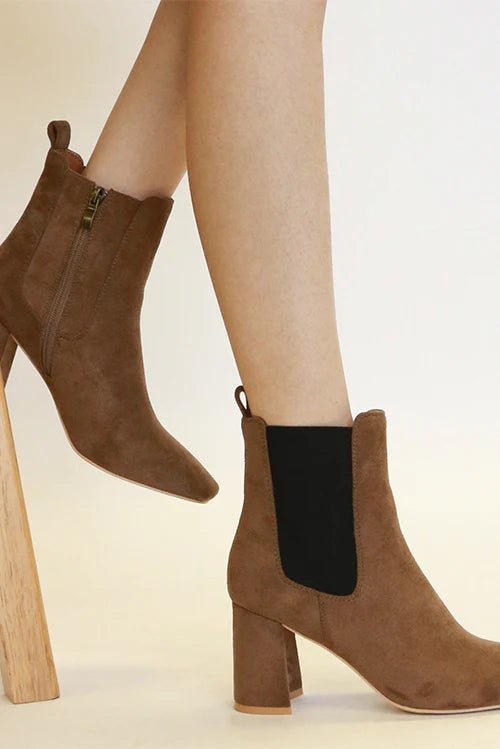 Beast Fashion Faux Suede Block Heel Chelsea Boots with Elastic Side Panel - S. M. & Co.