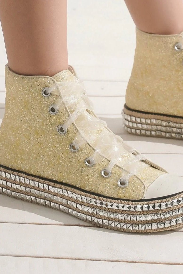 Beast Fashion Glitter Lace - Up Studded Platform Sneakers - S. M. & Co.