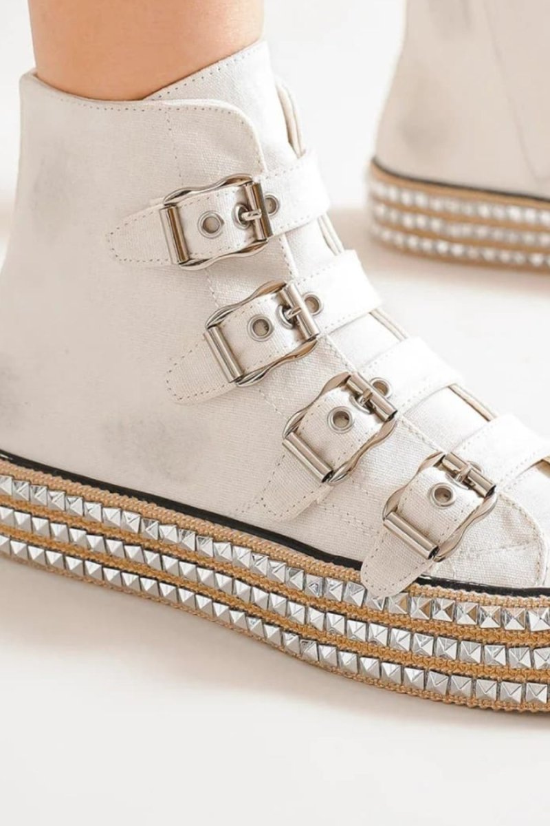 Beast Fashion Multi - Buckle Straps Studded Platform Sneakers - S. M. & Co.