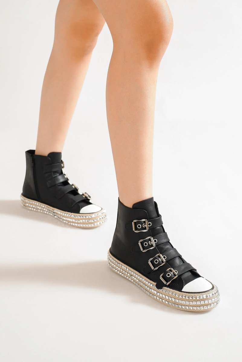 Beast Fashion Multi - Buckle Straps Studded Platform Sneakers - S. M. & Co.