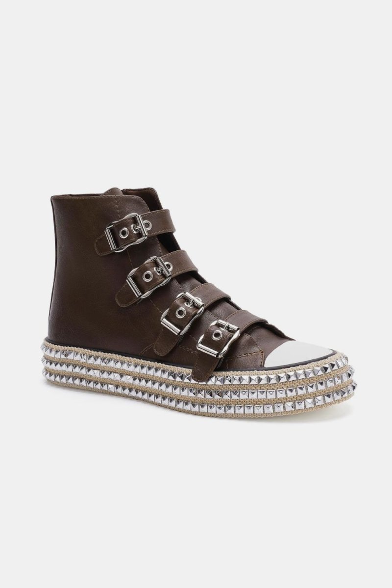 Beast Fashion Multi - Buckle Straps Studded Platform Sneakers - S. M. & Co.