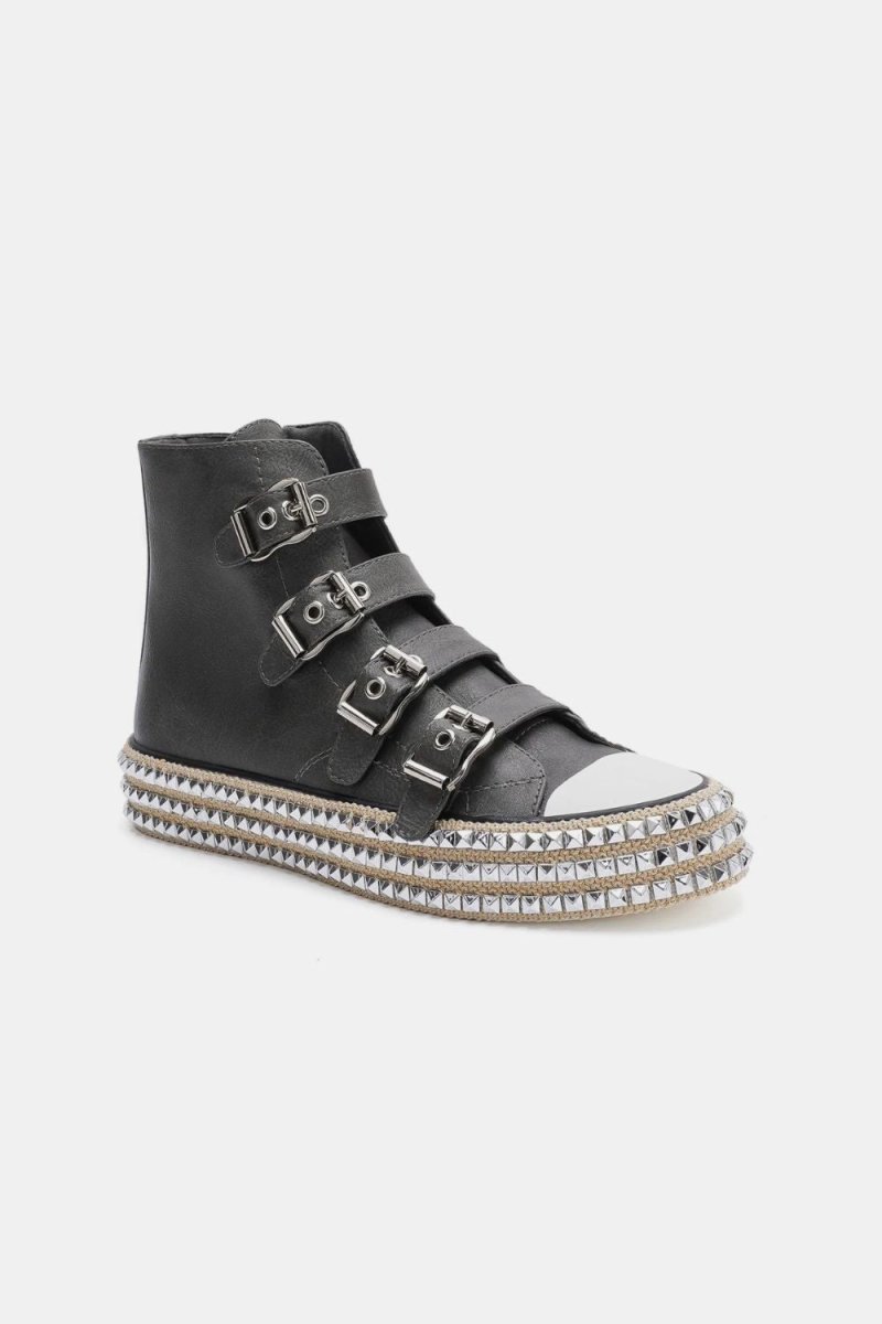 Beast Fashion Multi - Buckle Straps Studded Platform Sneakers - S. M. & Co.