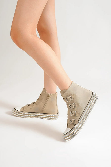 Beast Fashion Multi - Buckle Straps Studded Platform Sneakers - S. M. & Co.