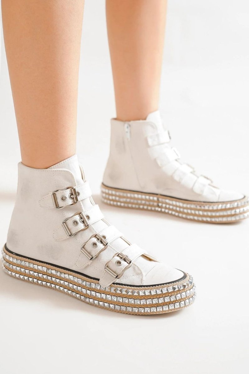 Beast Fashion Multi - Buckle Straps Studded Platform Sneakers - S. M. & Co.