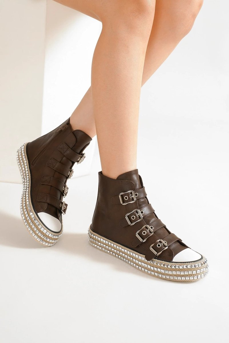 Beast Fashion Multi - Buckle Straps Studded Platform Sneakers - S. M. & Co.