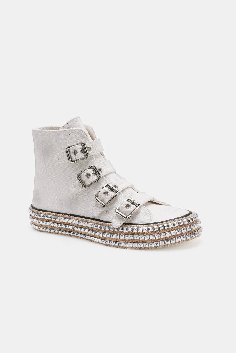 Beast Fashion Multi - Buckle Straps Studded Platform Sneakers - S. M. & Co.