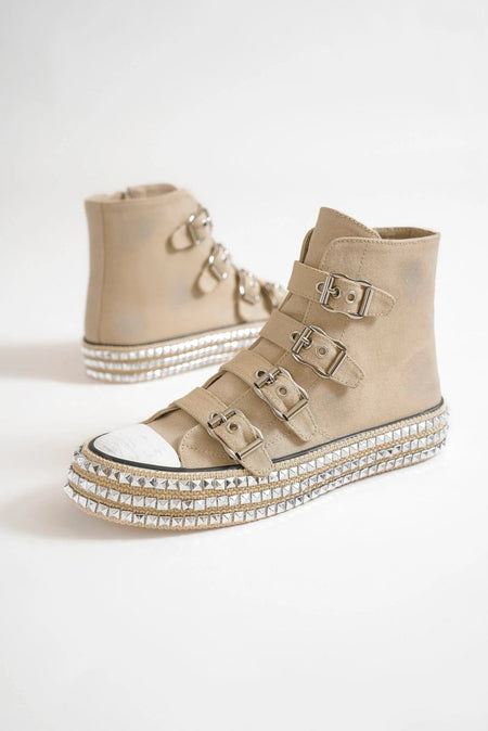 Beast Fashion Multi - Buckle Straps Studded Platform Sneakers - S. M. & Co.