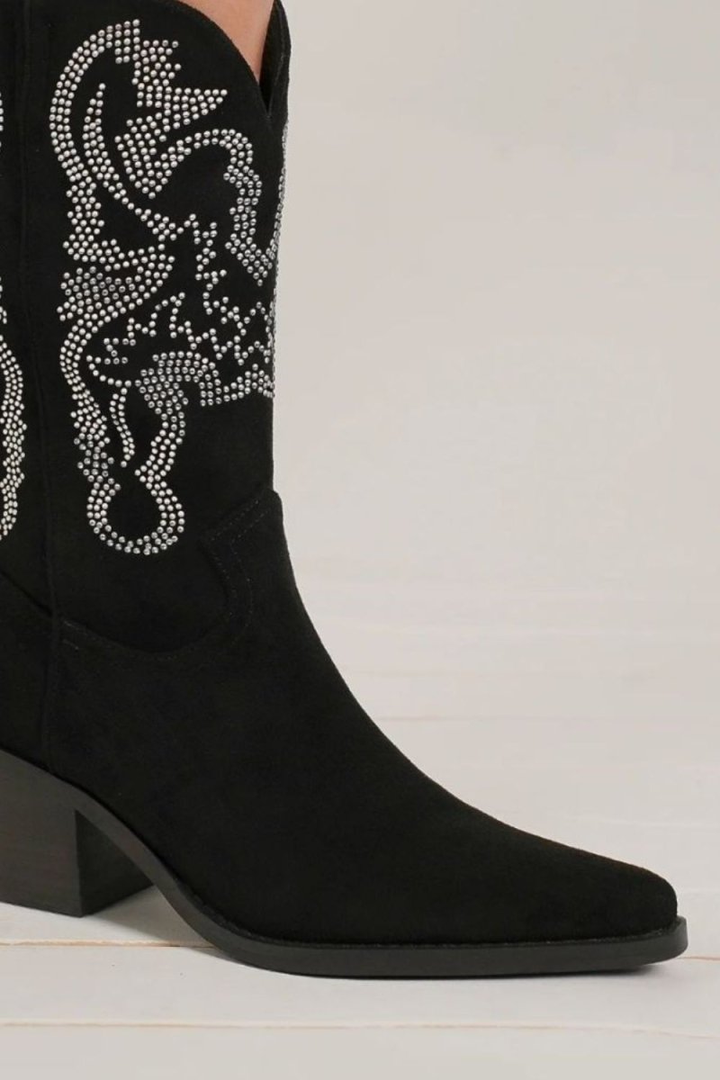 Beast Fashion Rhinestone Detail Point Toe Boots - S. M. & Co.