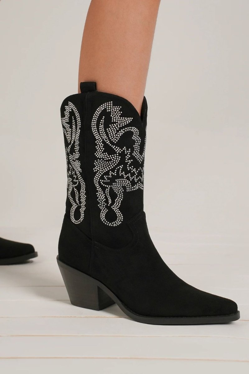 Beast Fashion Rhinestone Detail Point Toe Boots - S. M. & Co.