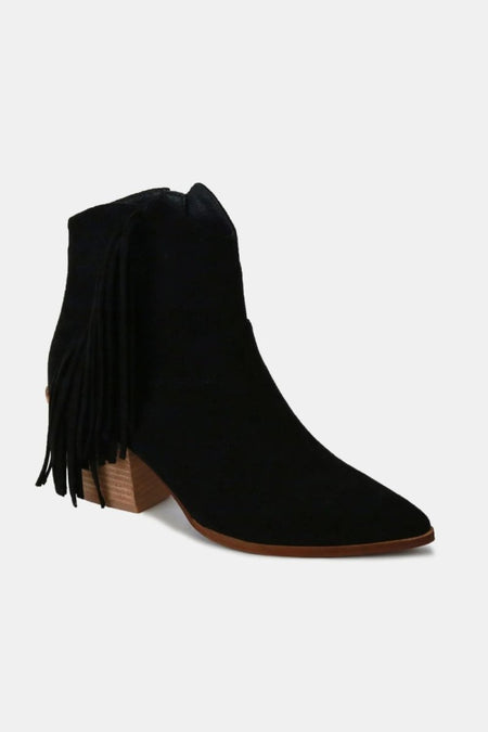 Beast Fashion Suede Fringe Point Toe Ankle Boots - S. M. & Co.