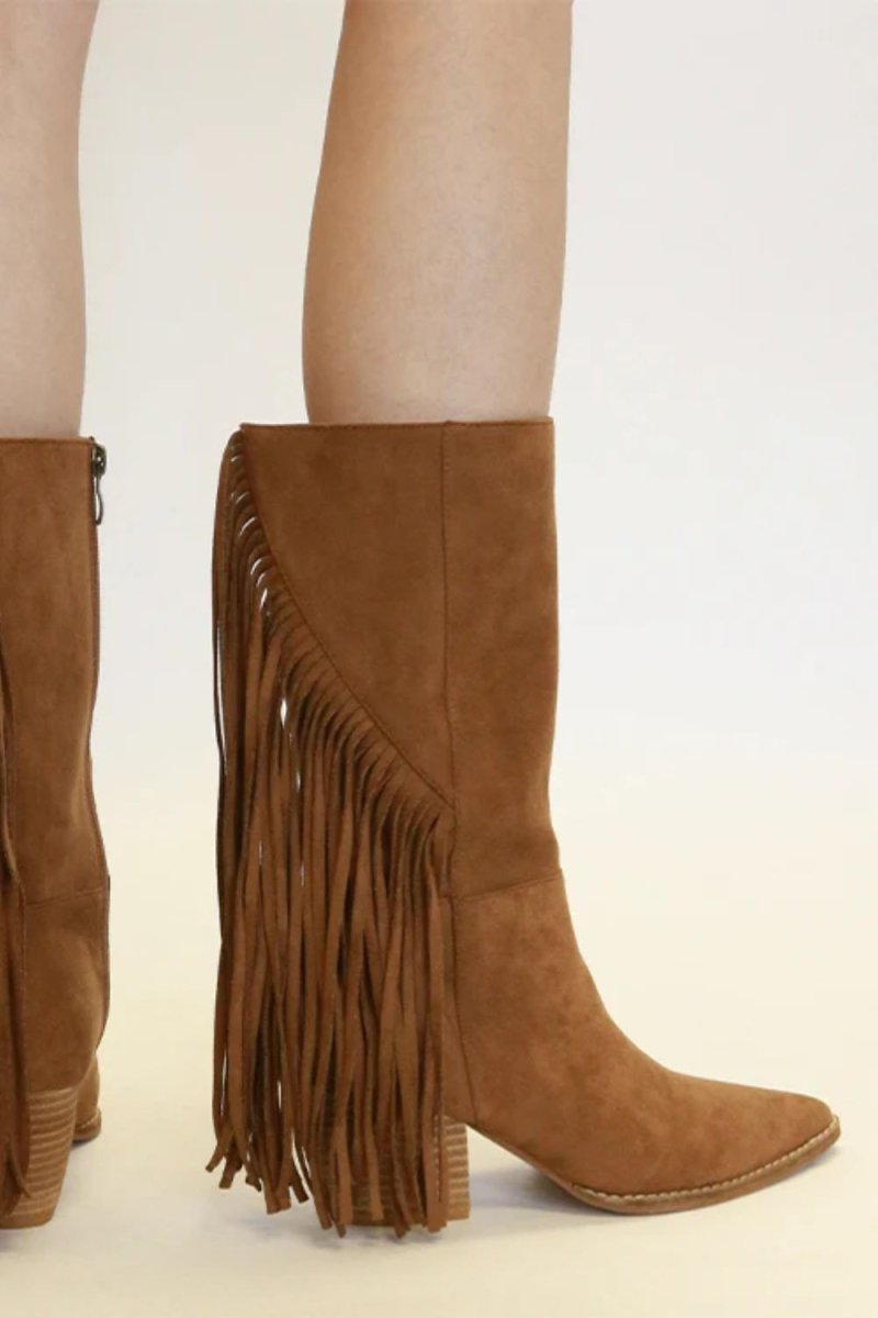 Beast Fashion Suede Fringe Point Toe Boots - S. M. & Co.