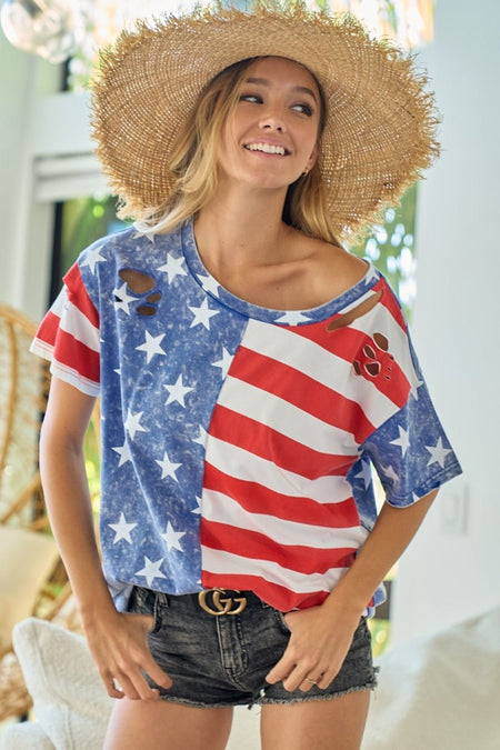 BiBi American Flag Theme Short Sleeve T-Shirt - S. M. & Co. T-Shirts