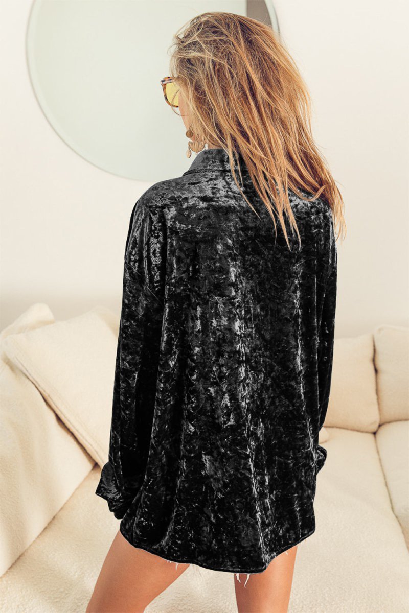 BiBi Button Up Long Sleeve Velvet Shirt - S. M. & Co.