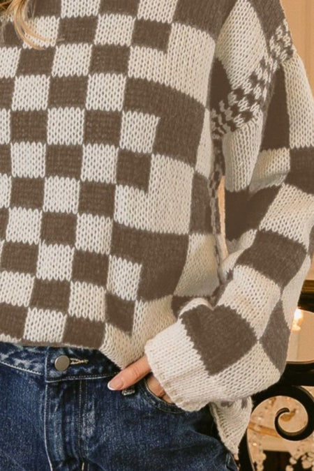 BiBi Checkered Contrast Chunky Sweater - S. M. & Co.