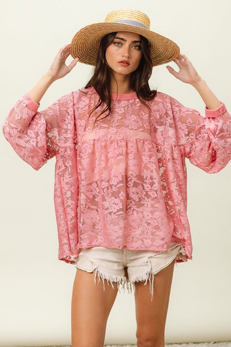 BiBi Floral Lace Long Sleeve Top - S. M. & Co. Shirts & Tops