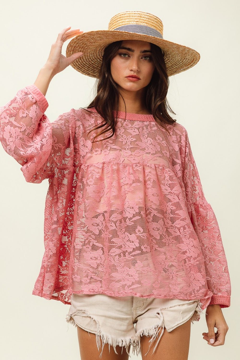 BiBi Floral Lace Long Sleeve Top - S. M. & Co. Shirts & Tops