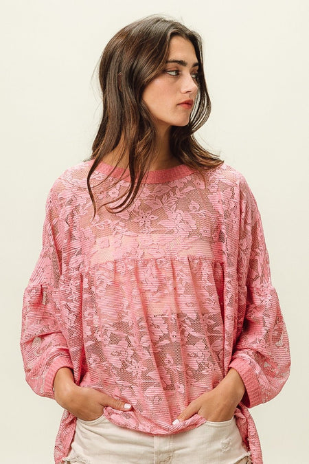 BiBi Floral Lace Long Sleeve Top - S. M. & Co. Shirts & Tops