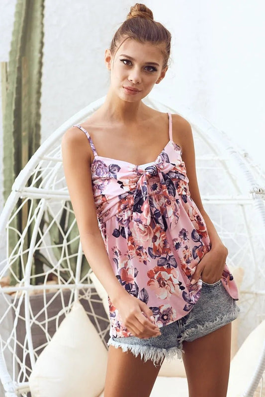 BiBi Floral Printed Jersey Knit with Tie Ribbon Front - S. M. & Co.