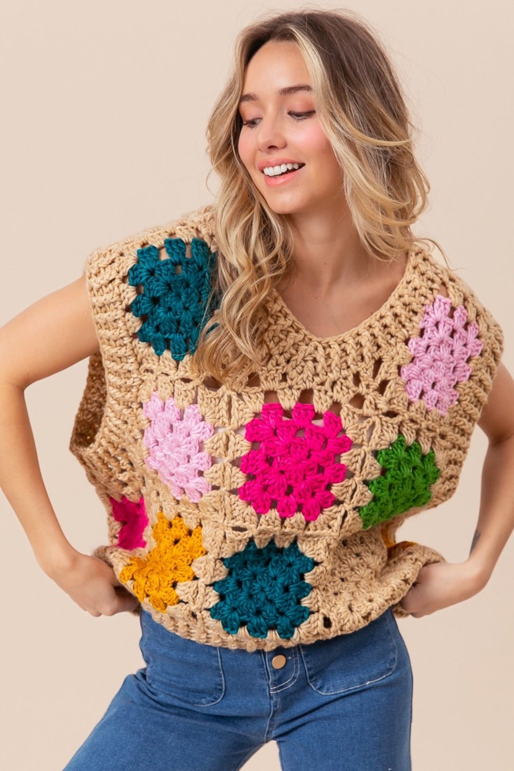 BiBi Granny Square Openwork Sweater Vest - S. M. & Co. Sweater Vest