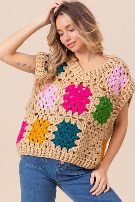 BiBi Granny Square Openwork Sweater Vest - S. M. & Co. Sweater Vest