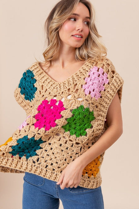 BiBi Granny Square Openwork Sweater Vest - S. M. & Co. Sweater Vest