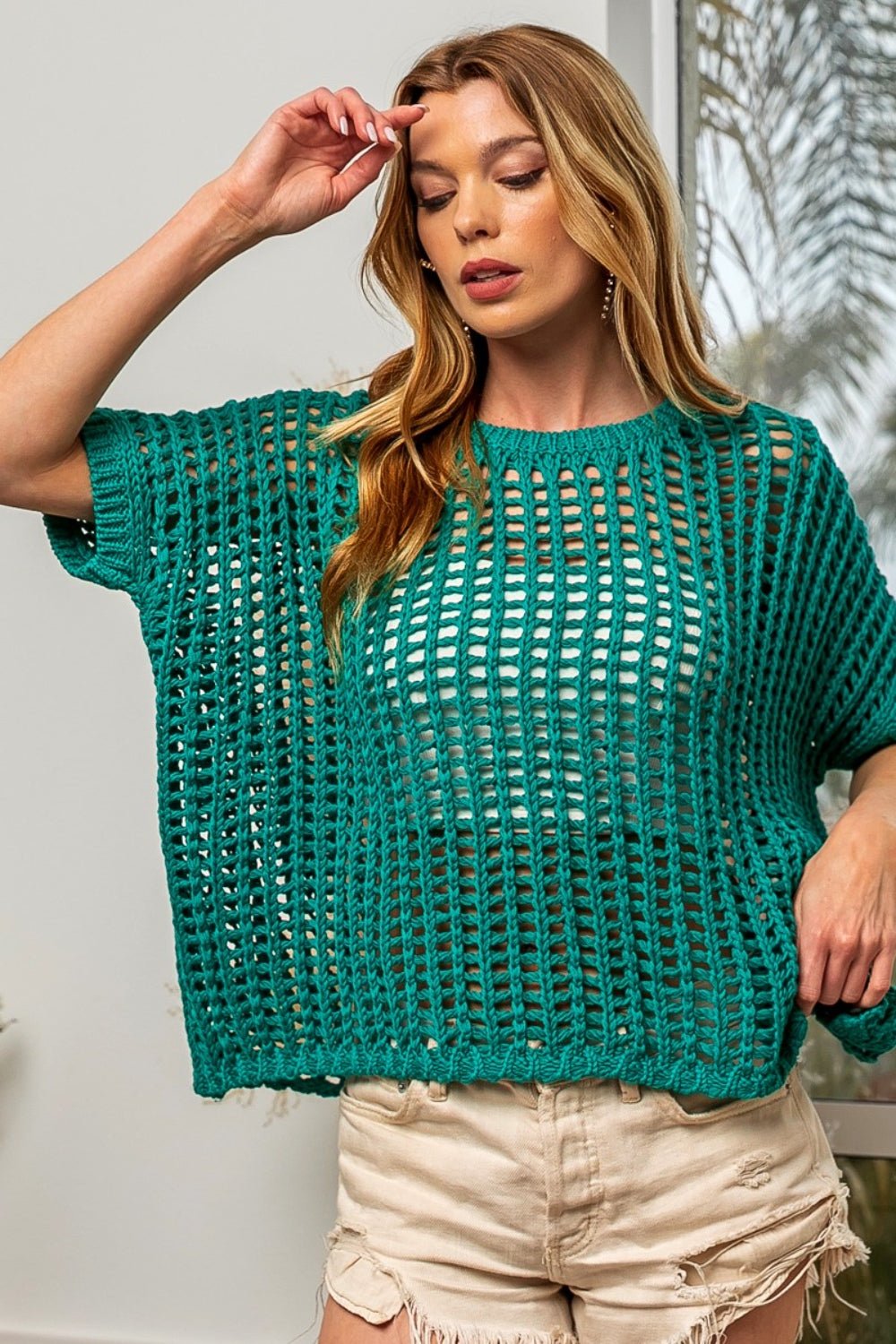 BiBi Hollowed Out Short Sleeve Knit Cover Up - S. M. & Co.