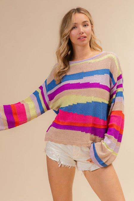 BiBi Multi Color Geometric Stripe Sweater - S. M. & Co.