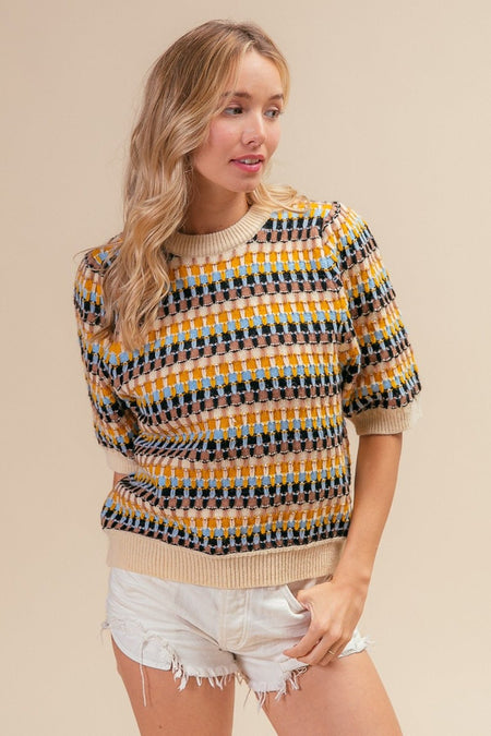 BiBi Multi Color Half Sleeve Sweater - S. M. & Co. Half Sleeve Sweater