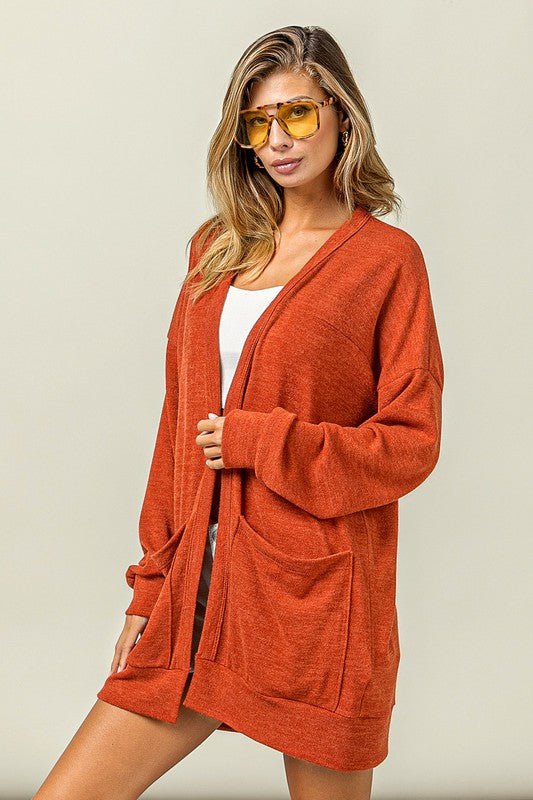 BiBi Open Front Drop Shoulder Cardigan with Pockets - S. M. & Co.