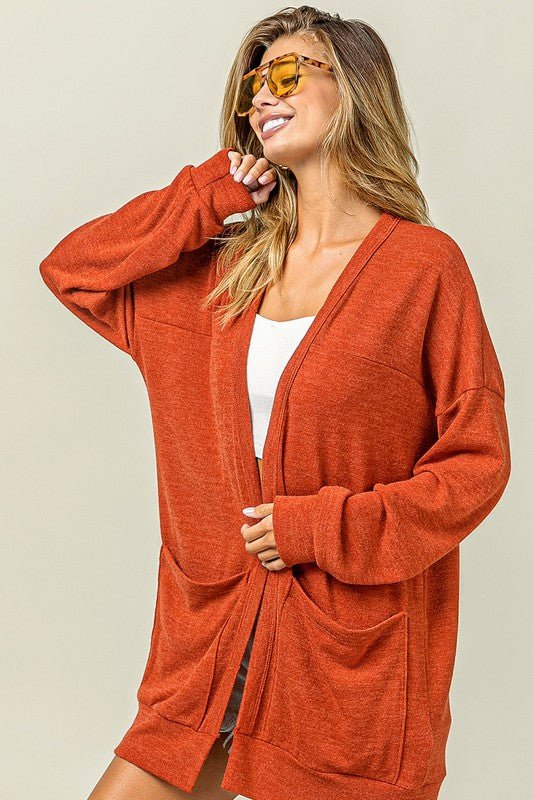 BiBi Open Front Drop Shoulder Cardigan with Pockets - S. M. & Co.