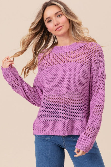 BiBi Openwork Long Sleeve Knit Top - S. M. & Co. Knit Top