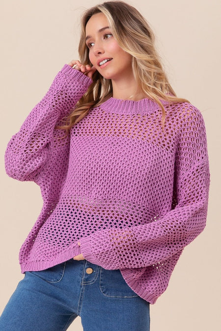 BiBi Openwork Long Sleeve Knit Top - S. M. & Co. Knit Top