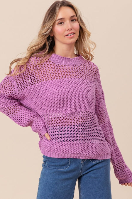 BiBi Openwork Long Sleeve Knit Top - S. M. & Co. Knit Top