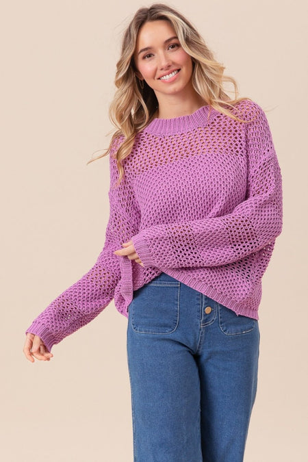 BiBi Openwork Long Sleeve Knit Top - S. M. & Co. Knit Top