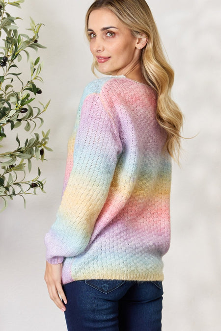 BiBi Rainbow Gradient Crochet Deetail Sweater - S. M. & Co. Crochet Sweater