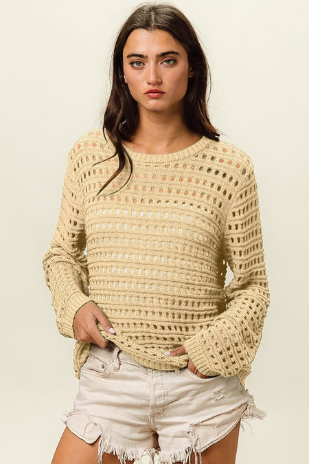 BiBi Round Neck Openwork Knit Cover Up - S. M. & Co. Cover-up