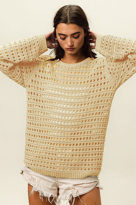 BiBi Round Neck Openwork Knit Cover Up - S. M. & Co. Cover-up