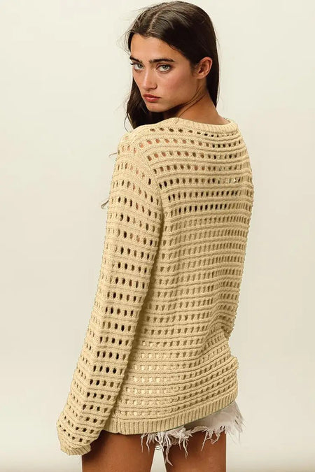 BiBi Round Neck Openwork Knit Cover Up - S. M. & Co. Cover-up