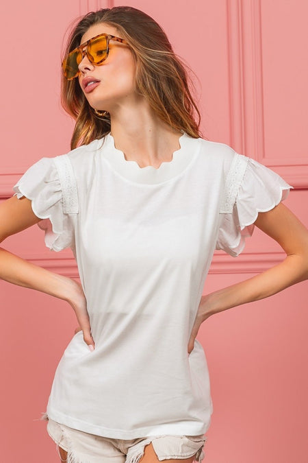 BiBi Scallop Edged Lace Trim Top - S. M. & Co. Shirts & Tops