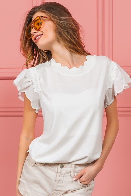 BiBi Scallop Edged Lace Trim Top - S. M. & Co. Shirts & Tops